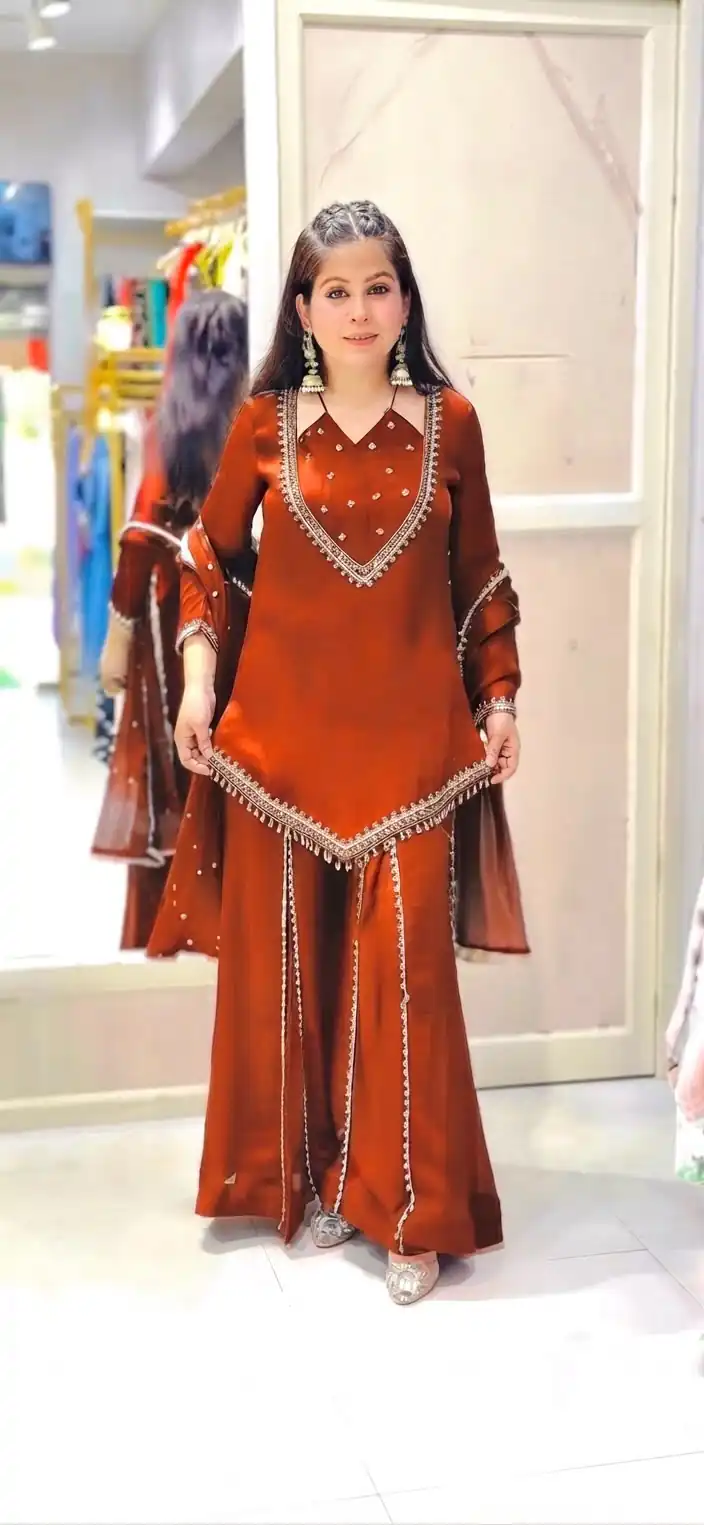 Pretty Rust Roman Glass Mirror Work Salwar Suit - Image 4