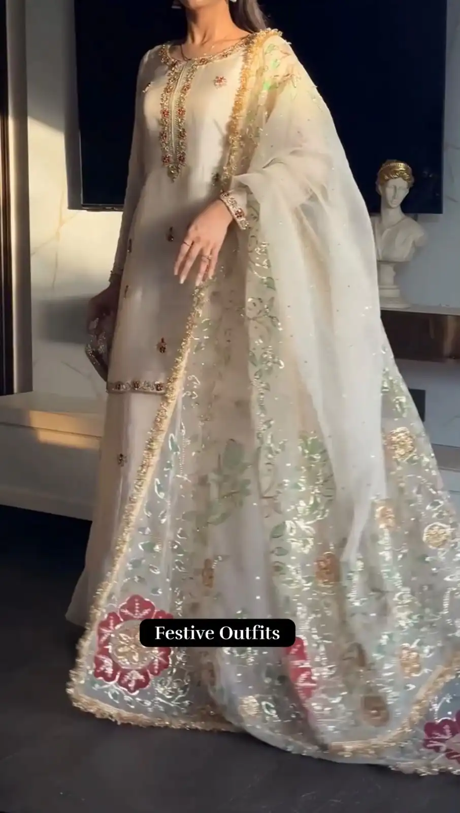 Pretty White Faux Georgette Embroidery Work Salwar Suit - Image 4