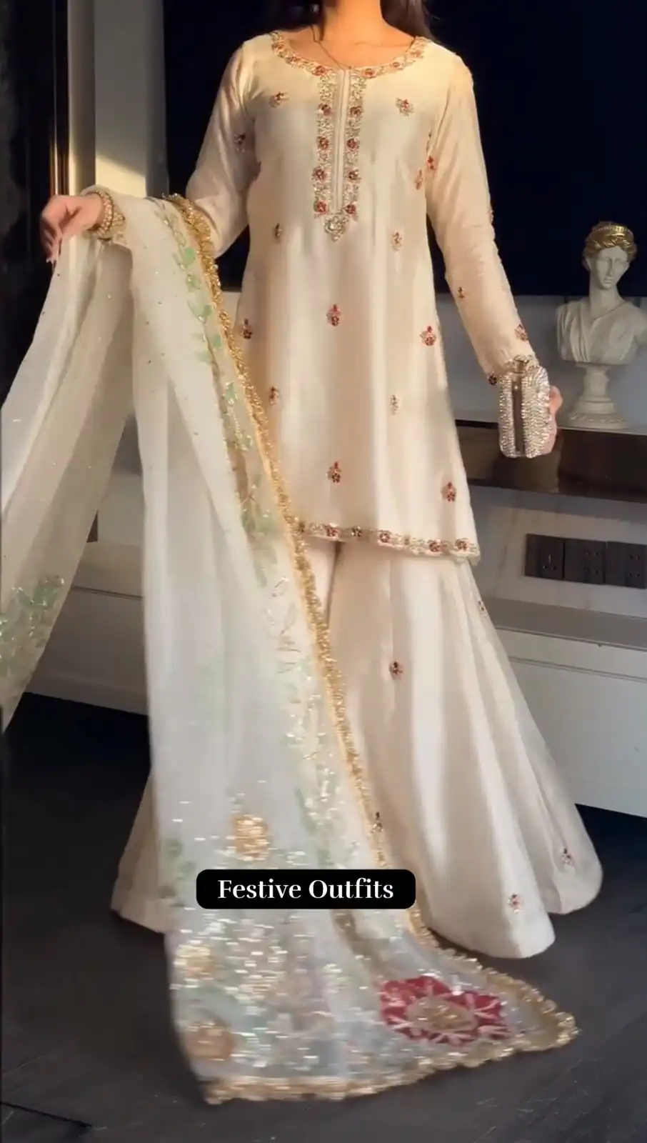 Pretty White Faux Georgette Embroidery Work Salwar Suit - Image 2