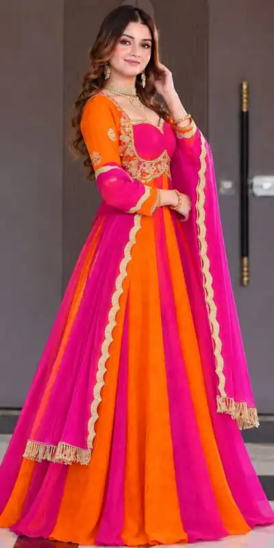 Alternative view of Shiny Pink Fendy Silk Sequence Work Gown