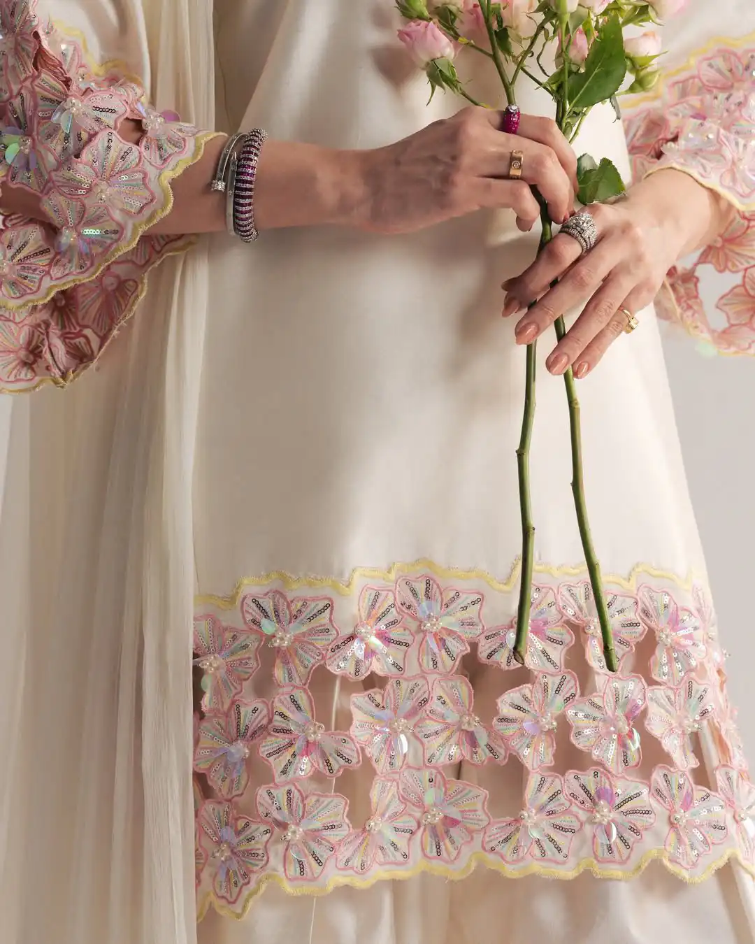 Shiny White Natural Crepe Sequence Work Salwar Suit - Image 7