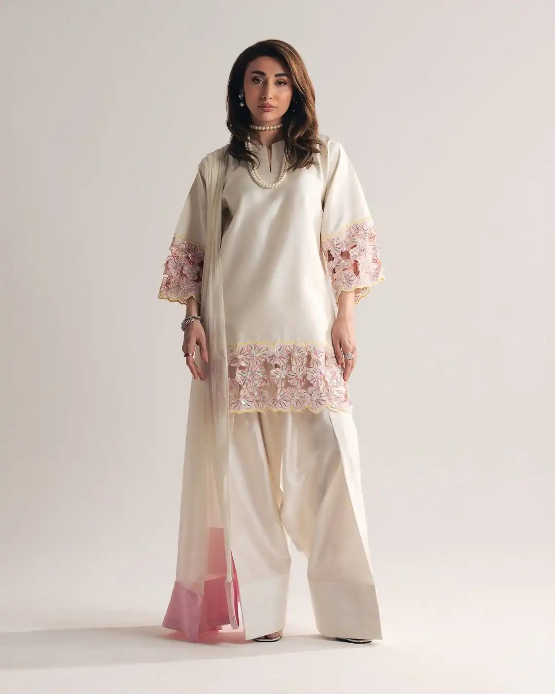 Shiny White Natural Crepe Sequence Work Salwar Suit - Image 5