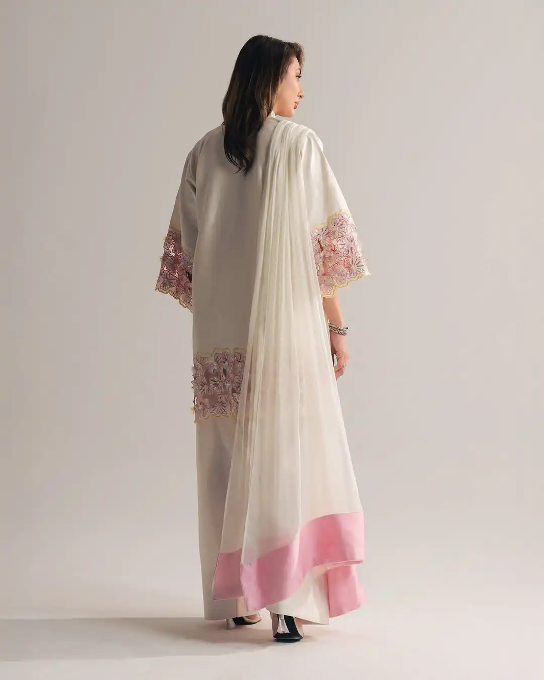 Shiny White Natural Crepe Sequence Work Salwar Suit - Image 4