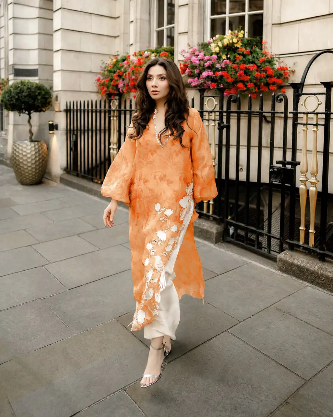 Special Orange Organza Silk Digital Print Work Salwar Suit