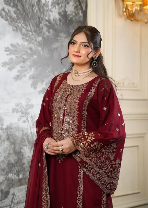 Super Maroon Fendy Silk Sequins Work Salwar Suit - Image 4