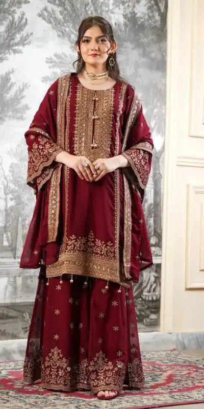Alternative view of Super Maroon Fendy Silk Sequins Work Salwar Suit