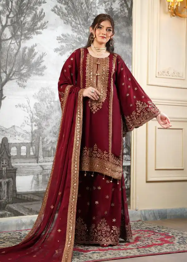 Super Maroon Fendy Silk Sequins Work Salwar Suit