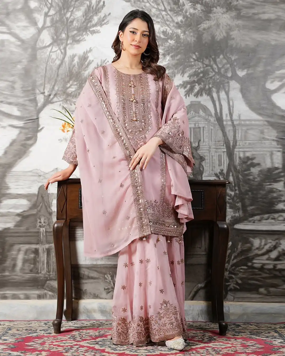 Super Pink Fendy Silk Sequins Work Salwar Suit - Image 8