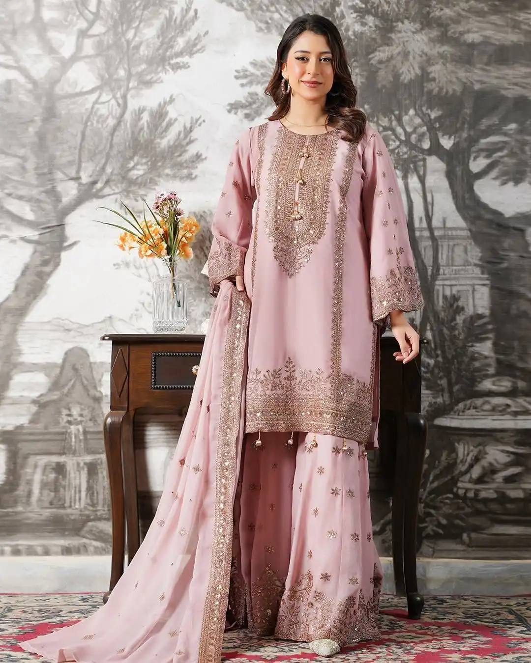 Super Pink Fendy Silk Sequins Work Salwar Suit - Image 7