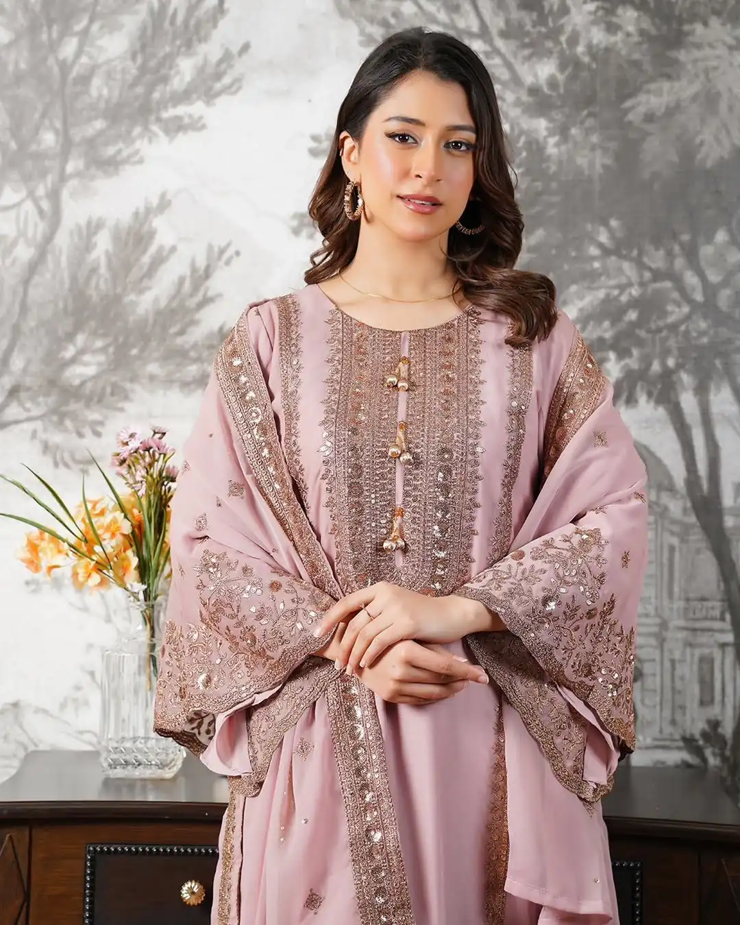 Super Pink Fendy Silk Sequins Work Salwar Suit - Image 6