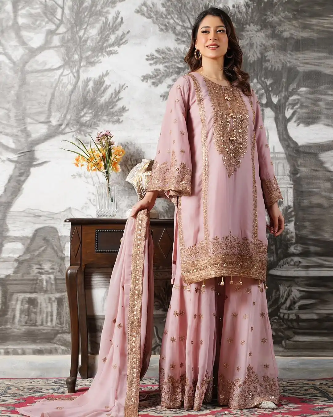 Super Pink Fendy Silk Sequins Work Salwar Suit - Image 5