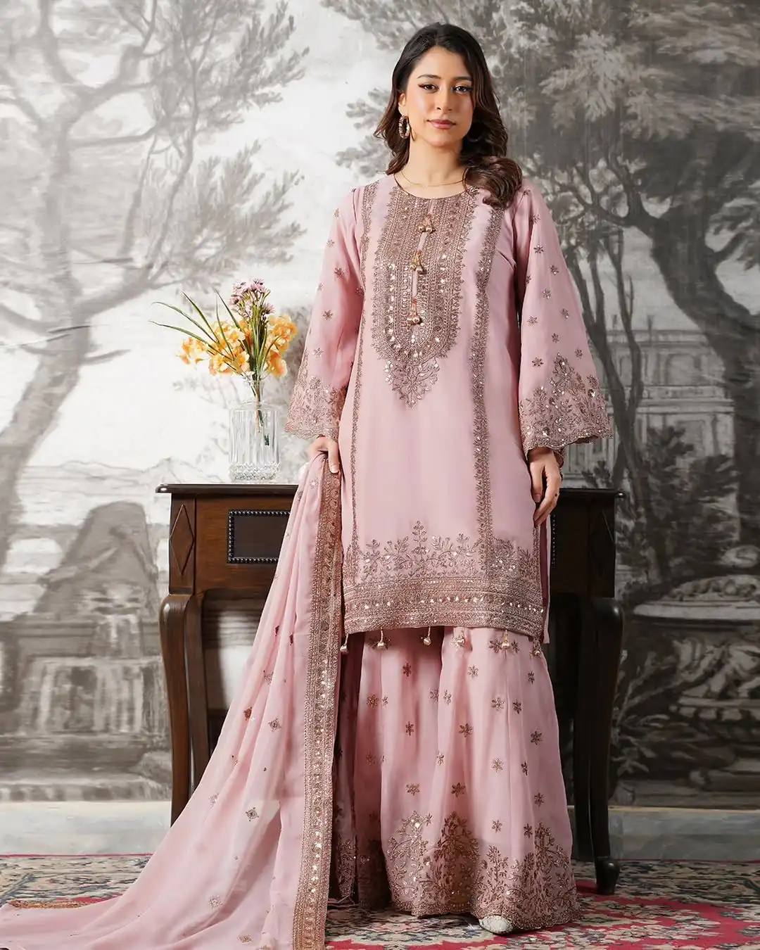 Super Pink Fendy Silk Sequins Work Salwar Suit - Image 4