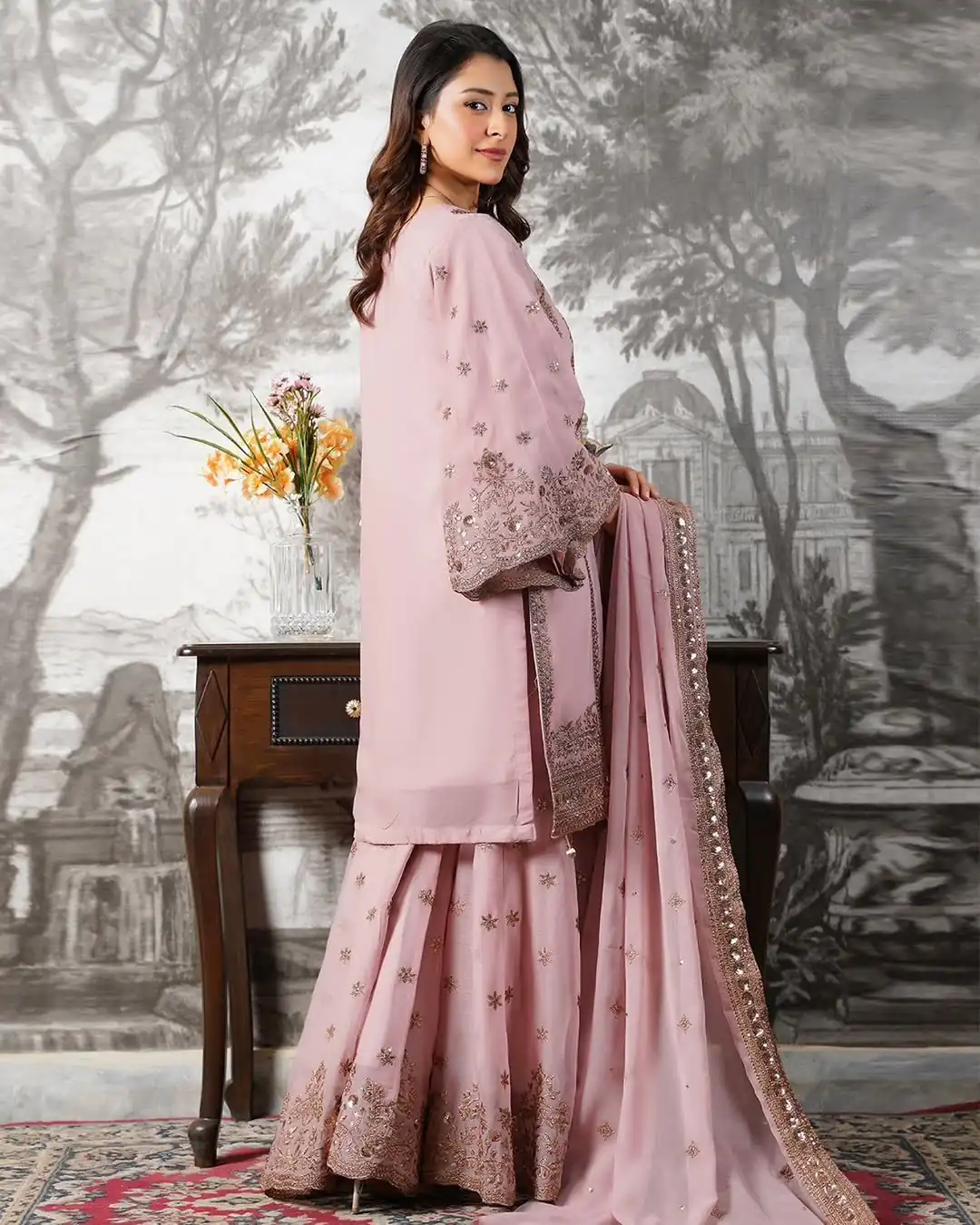 Super Pink Fendy Silk Sequins Work Salwar Suit - Image 3