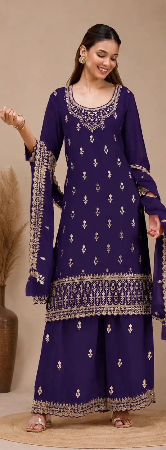 Super Purple Blooming ⁠Georgette Sequins Work Salwar Suit