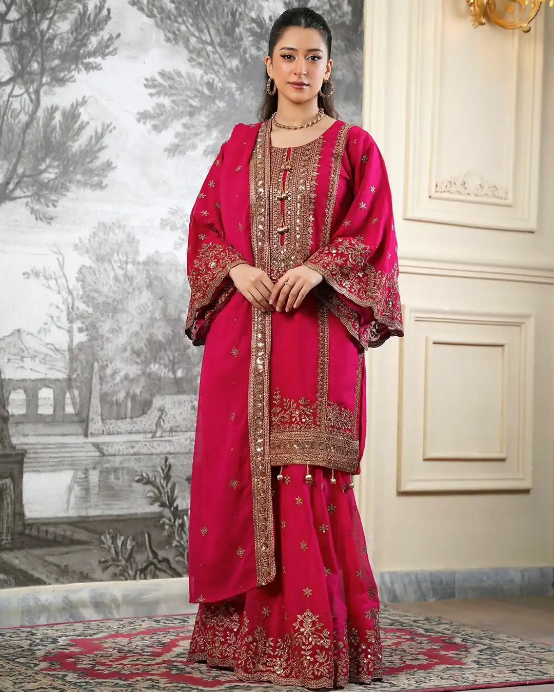 Super Red Fendy Silk Sequins Work Salwar Suit - Image 7