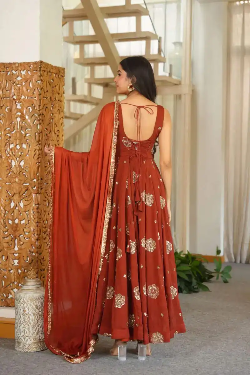 Super Rust Karishma Silk Lace Sequins Work Anarkali Suit - Image 7