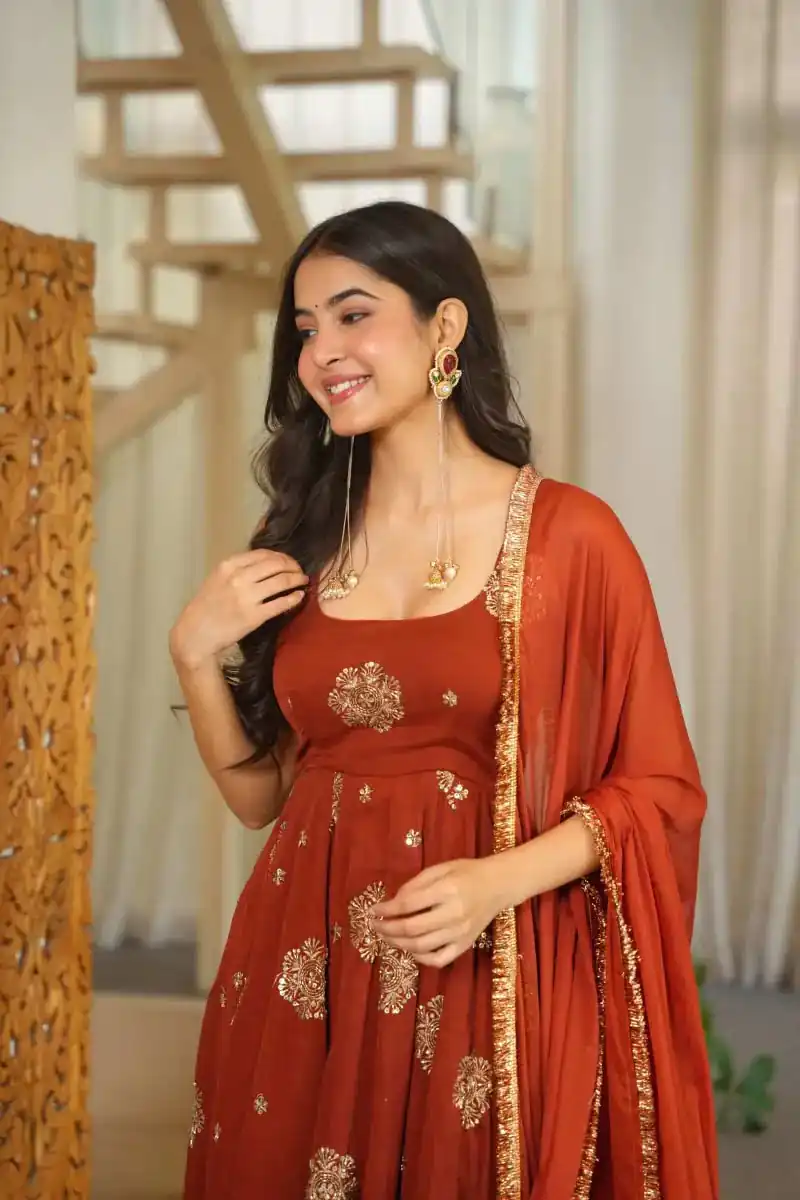 Super Rust Karishma Silk Lace Sequins Work Anarkali Suit - Image 5