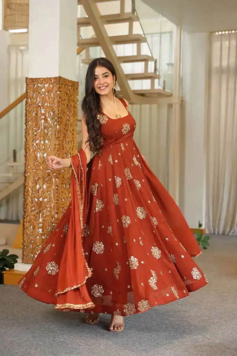 Super Rust Karishma Silk Lace Sequins Work Anarkali Suit - Image 4