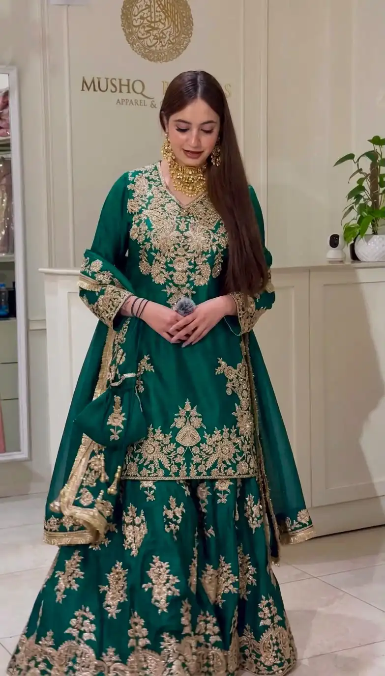 Super Teal Natural Silk Sequins Work Salwar Suit - Image 2