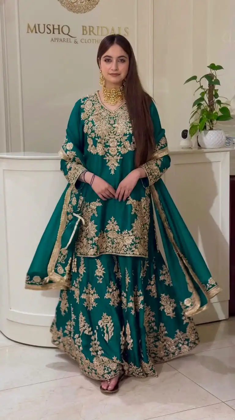 Super Teal Natural Silk Sequins Work Salwar Suit