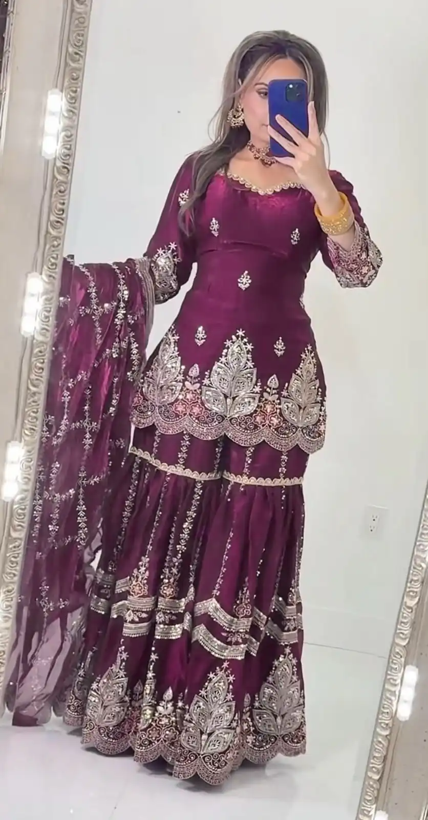 Super Wine Fendy Crush Sequins Work Salwar Suit - Image 5