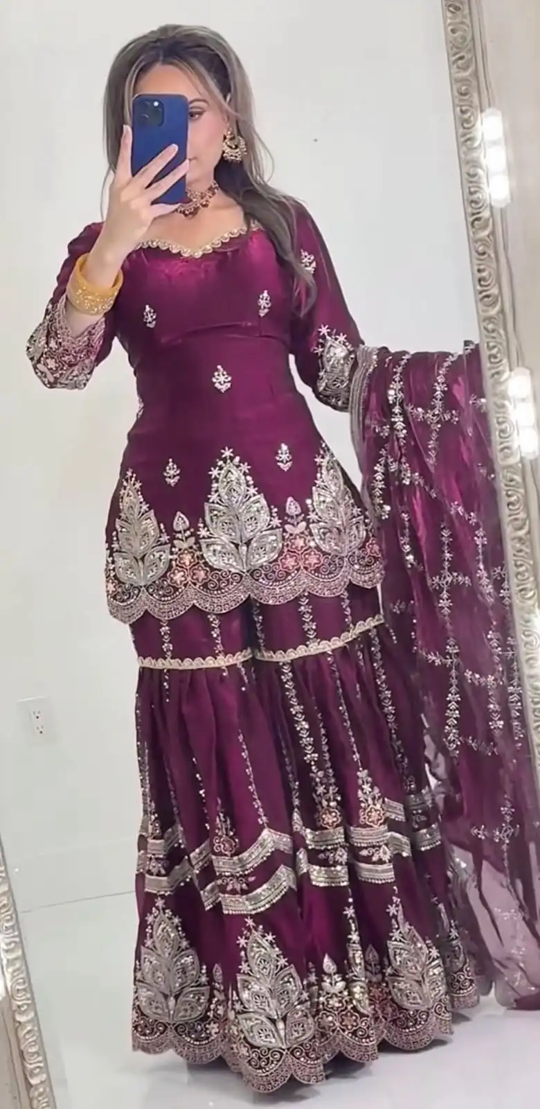 Super Wine Fendy Crush Sequins Work Salwar Suit - Image 4