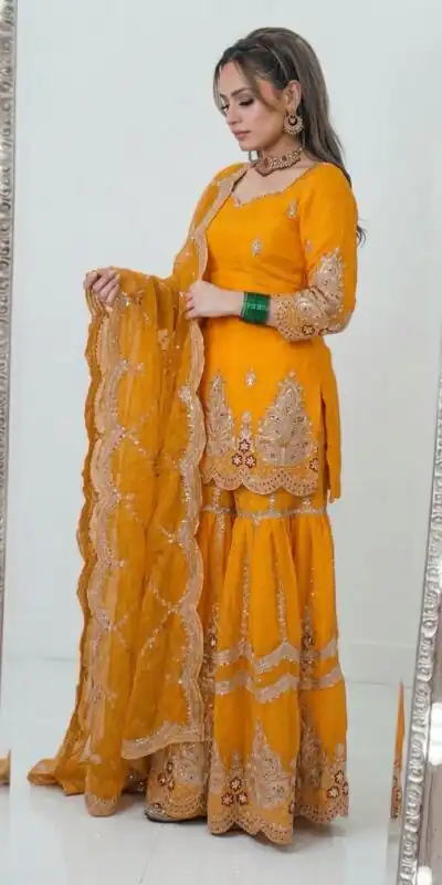 Alternative view of Super Yellow Fendy Crush Sequins Work Salwar Suit