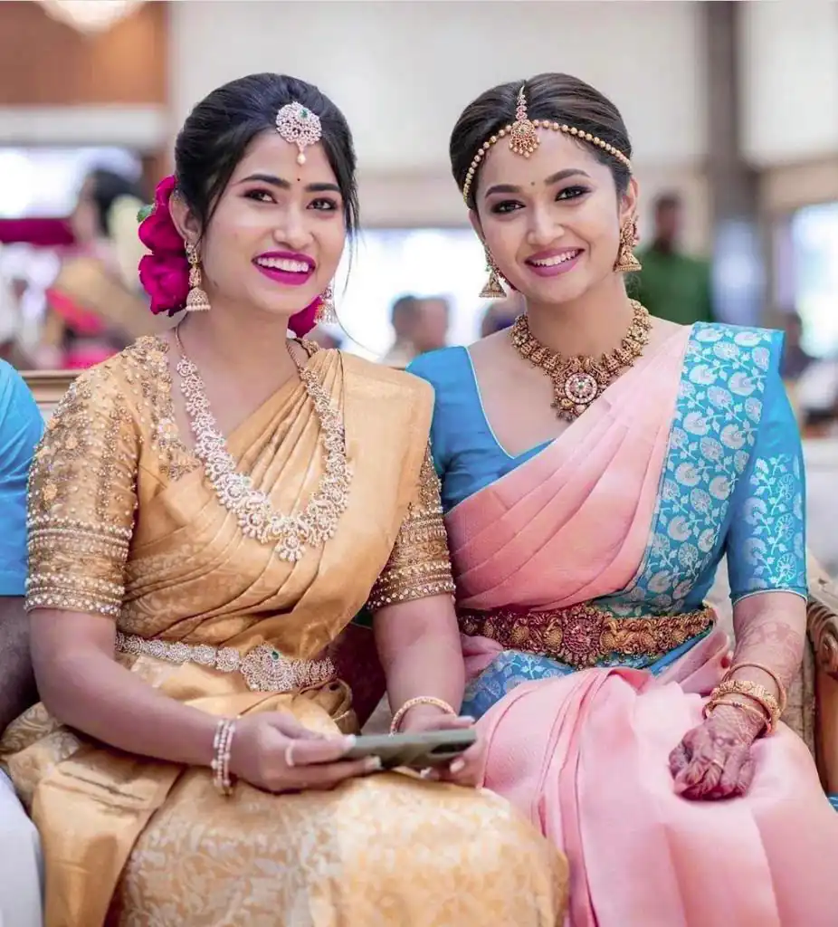 Traditional Peach Soft Lichi Silk Lace Work Saree - Image 3