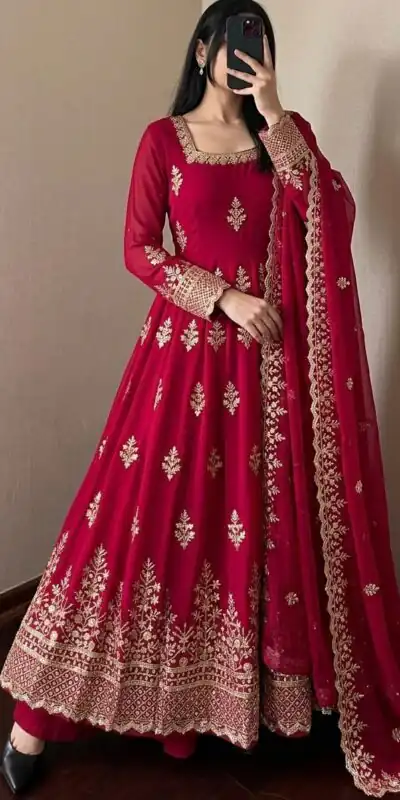 Alternative view of Trendy Red Fendy Silk Embroidery Work Gown