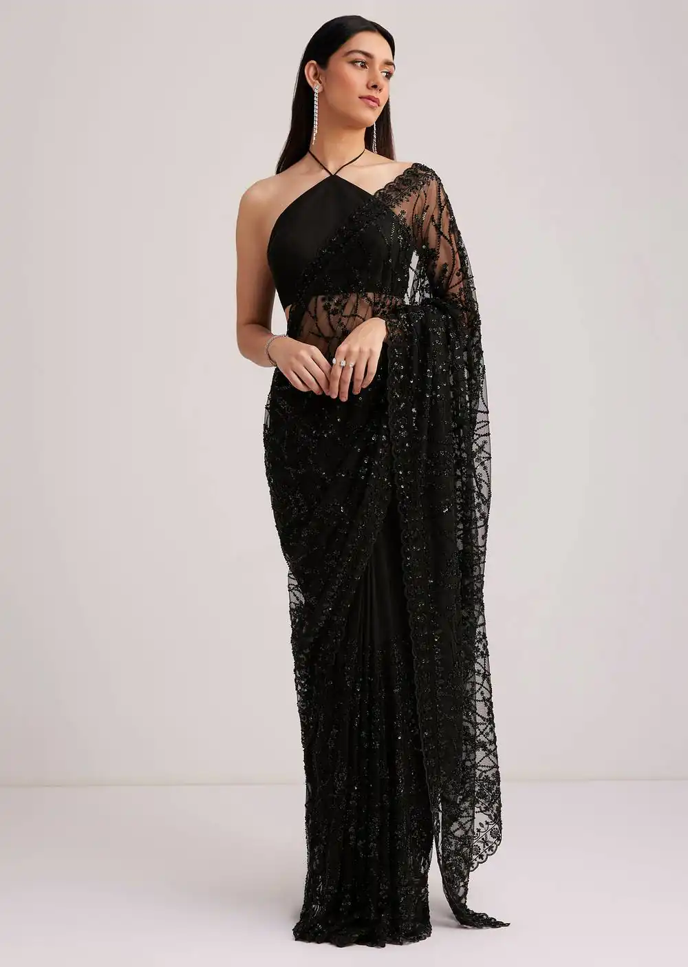 Unique Black Butterfly Net Embroidery Saree