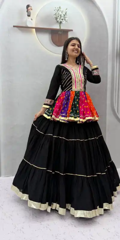 PC 600 Black in Pure Cotton Mirror Work & Gamthi Work Lehenga Choli . Exclusive Offer ₹3049. Delivery 4-6 Working Days. Shop now. | Bollywood Lehenga, Creative Lehenga, Designer Lehenga, Embroidered Lehenga, Lehenga, Party Wear Lehenga