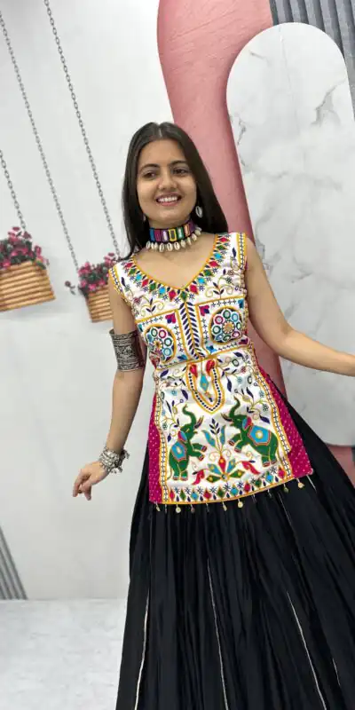 PC N43 Black in Pure Cotton Mirror Work & Gamthi Work Lehenga Choli . Exclusive Offer ₹2949. Delivery 4-6 Working Days. Shop now. | Bollywood Lehenga, Creative Lehenga, Designer Lehenga, Embroidered Lehenga, Lehenga, Party Wear Lehenga
