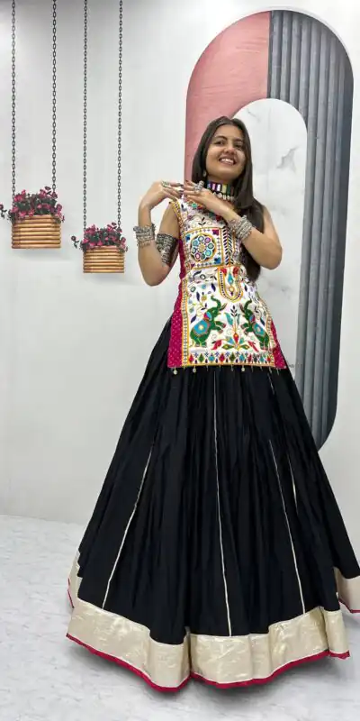 PC N43 Black in Pure Cotton Mirror Work & Gamthi Work Lehenga Choli . Exclusive Offer ₹2949. Delivery 4-6 Working Days. Shop now. | Bollywood Lehenga, Creative Lehenga, Designer Lehenga, Embroidered Lehenga, Lehenga, Party Wear Lehenga