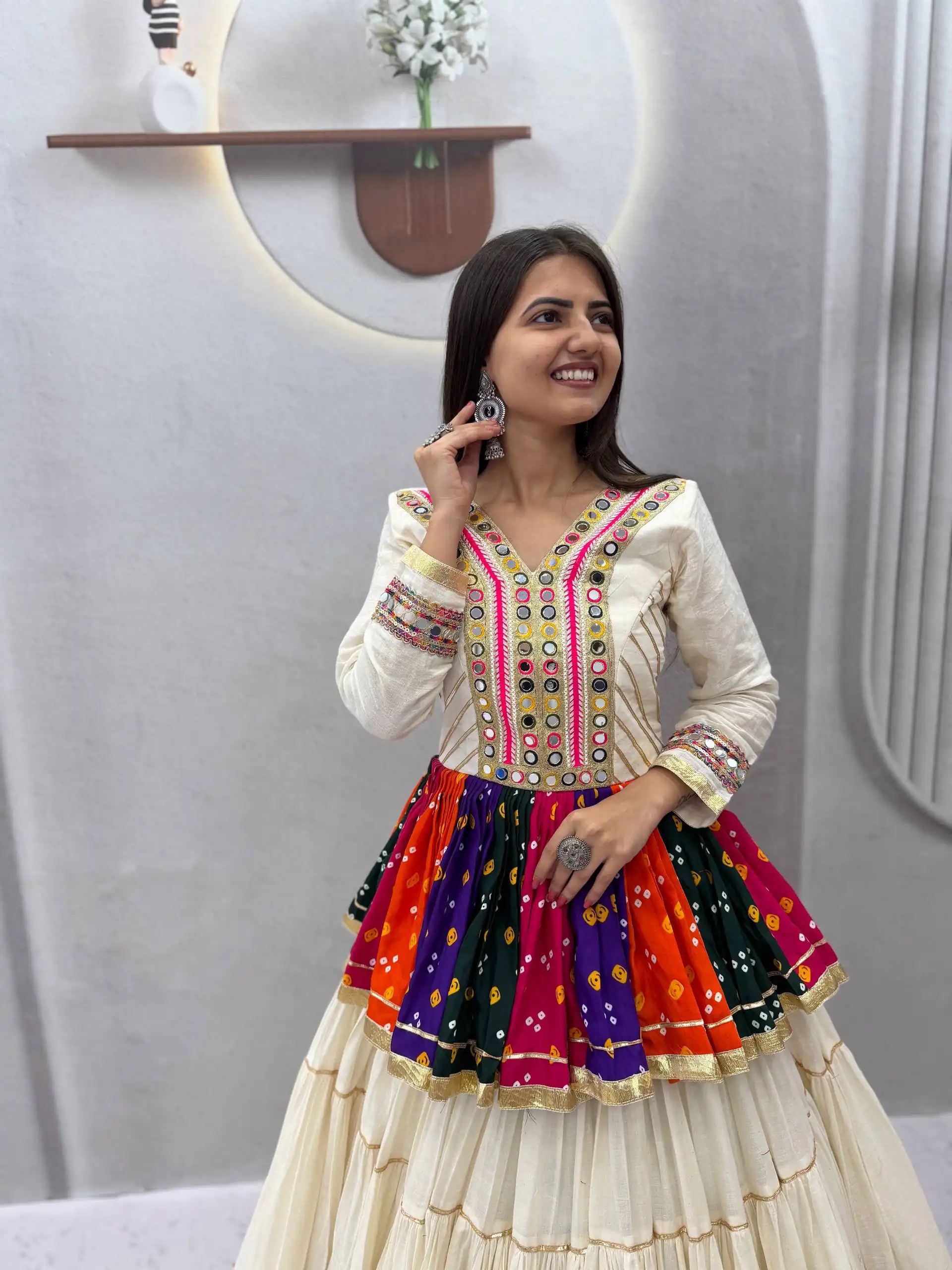 PC 600 White in Pure Cotton Mirror Work & Gamthi Work Lehenga Choli . Exclusive Offer ₹3049. Delivery 4-6 Working Days. Shop now. | Bollywood Lehenga, Creative Lehenga, Designer Lehenga, Embroidered Lehenga, Lehenga, Party Wear Lehenga