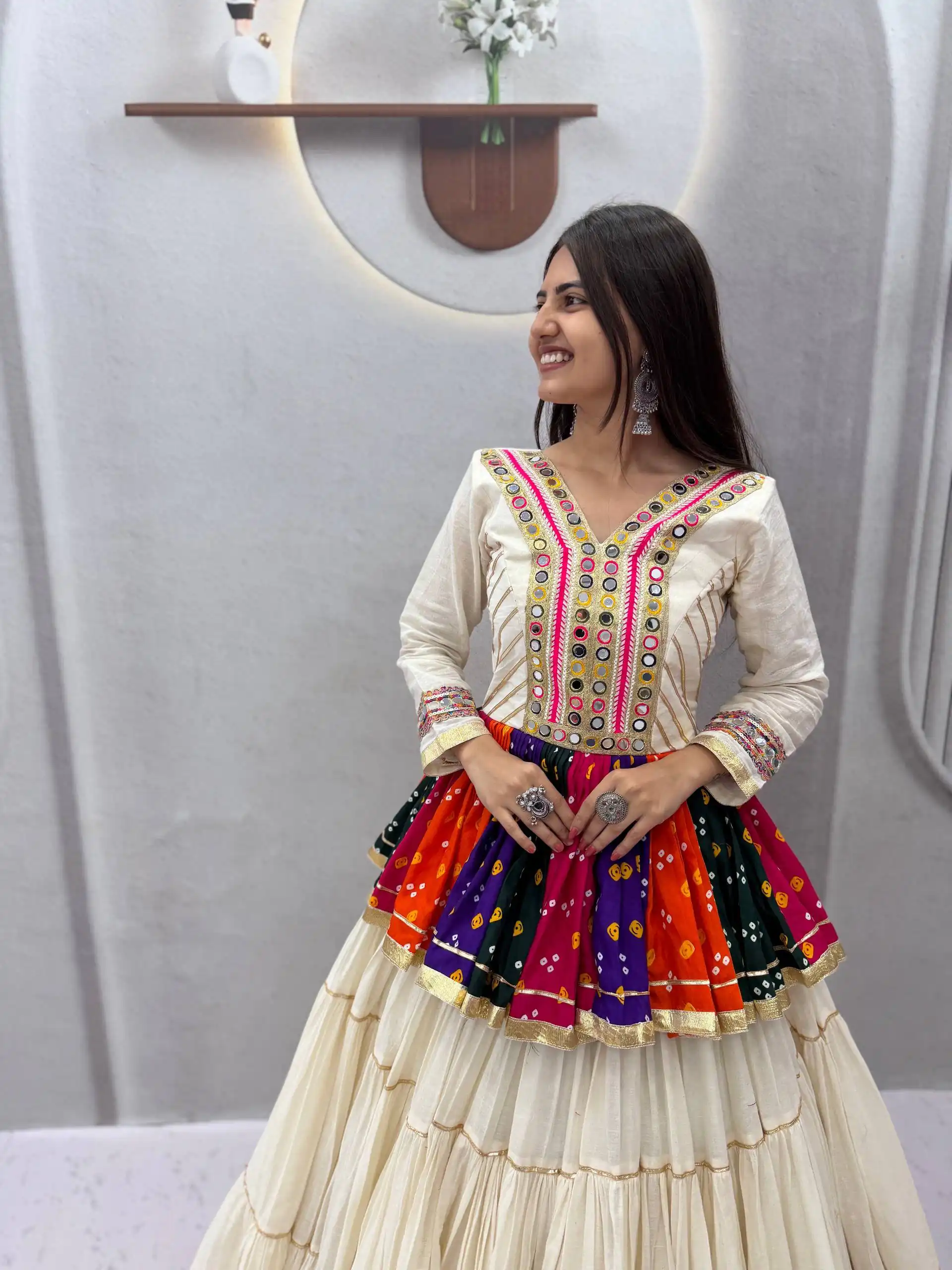 PC 600 White in Pure Cotton Mirror Work & Gamthi Work Lehenga Choli . Exclusive Offer ₹3049. Delivery 4-6 Working Days. Shop now. | Bollywood Lehenga, Creative Lehenga, Designer Lehenga, Embroidered Lehenga, Lehenga, Party Wear Lehenga