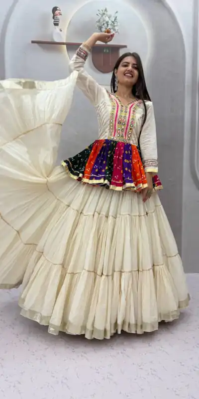 PC 600 White in Pure Cotton Mirror Work & Gamthi Work Lehenga Choli . Exclusive Offer ₹3049. Delivery 4-6 Working Days. Shop now. | Bollywood Lehenga, Creative Lehenga, Designer Lehenga, Embroidered Lehenga, Lehenga, Party Wear Lehenga