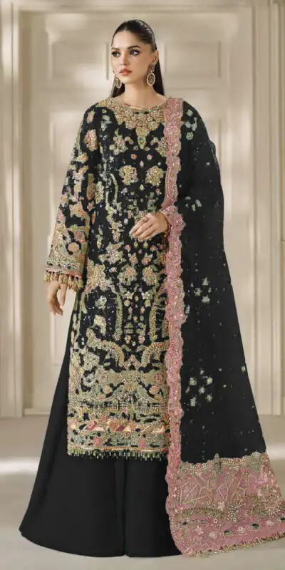 FC 1231 Black Chiffon Salwar Suit with Embroidery Work & Sequins Work. Introductory Price ₹2949. Delivery 4-6 Working Days. Shop now. | Casual Suits, Jump Suits, Creative suits, Designer Suits, Palazzo Suits, Party Wear Suits, Patiala Suits, Salwar suit, Straight Suits