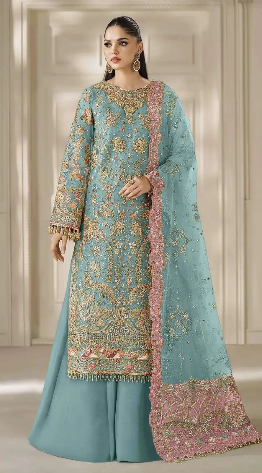 FC 1231 Blue Chiffon Salwar Suit with Embroidery Work & Sequins Work. Introductory Price ₹2949. Delivery 4-6 Working Days. Shop now. | Casual Suits, Jump Suits, Creative suits, Designer Suits, Palazzo Suits, Party Wear Suits, Patiala Suits, Salwar suit, Straight Suits