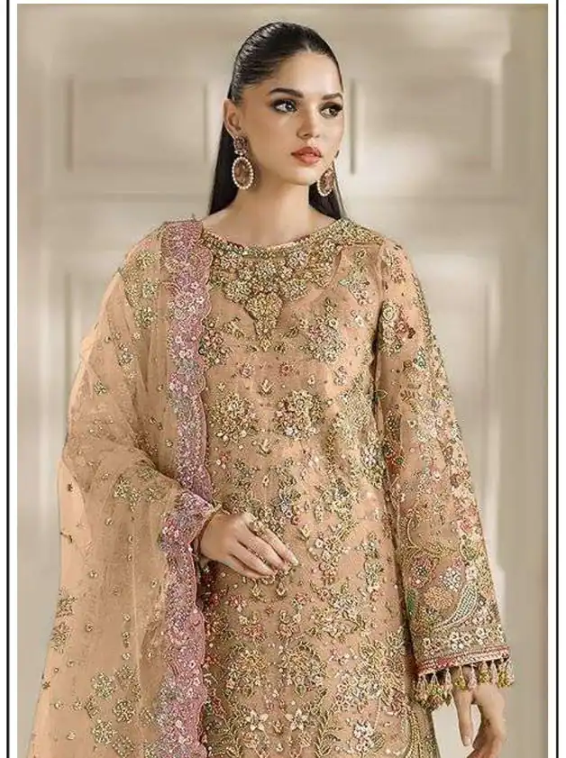 FC 1231 Peach Chiffon Salwar Suit with Embroidery Work & Sequins Work. Introductory Price ₹2949. Delivery 4-6 Working Days. Shop now. | Casual Suits, Jump Suits, Creative suits, Designer Suits, Palazzo Suits, Party Wear Suits, Patiala Suits, Salwar suit, Straight Suits