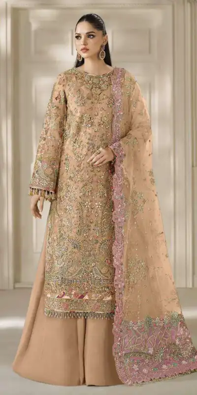 FC 1231 Peach Chiffon Salwar Suit with Embroidery Work & Sequins Work. Introductory Price ₹2949. Delivery 4-6 Working Days. Shop now. | Casual Suits, Jump Suits, Creative suits, Designer Suits, Palazzo Suits, Party Wear Suits, Patiala Suits, Salwar suit, Straight Suits