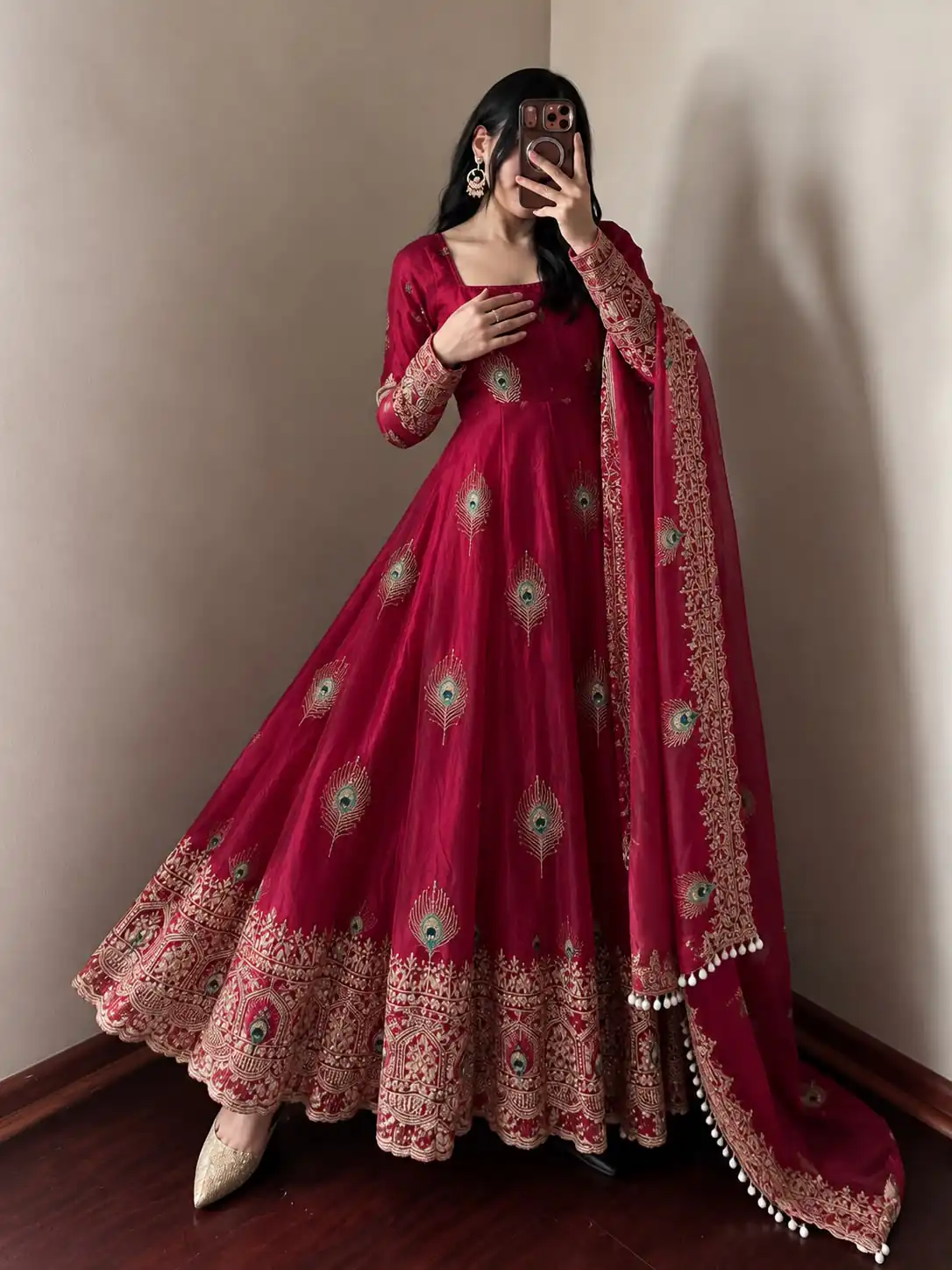 SRK 5372 Red Fendy Silk Gown with Embroidery Work & Sequins Work. Special Price ₹2799. Delivery 4-6 Working Days. Shop now. | Bollywood Gowns, Creative Gowns, Designer Gowns, Embroidered Gowns, Gowns, Party Wear Gowns