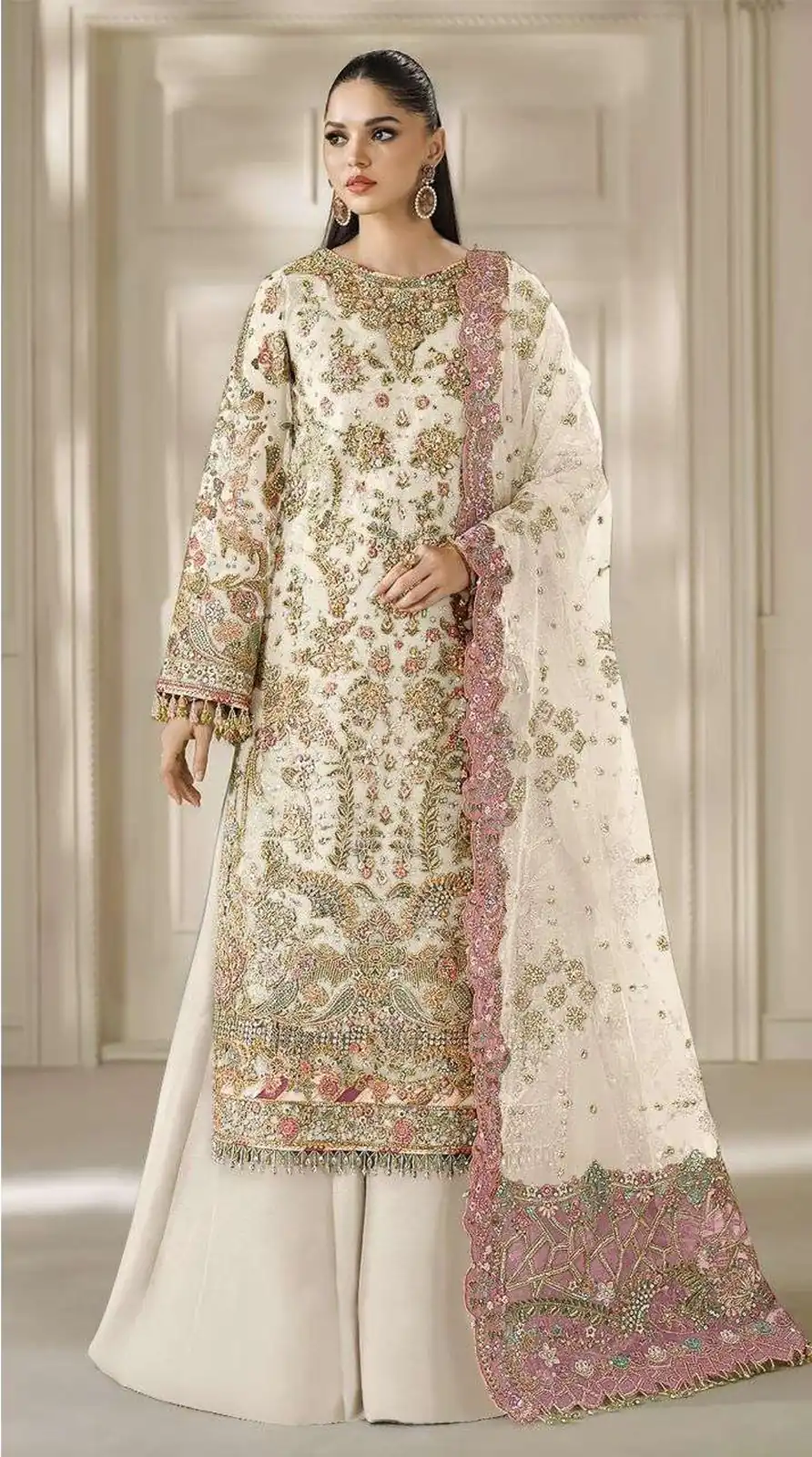 FC 1231 White Chiffon Salwar Suit with Embroidery Work & Sequins Work. Introductory Price ₹2949. Delivery 4-6 Working Days. Shop now. | Casual Suits, Jump Suits, Creative suits, Designer Suits, Palazzo Suits, Party Wear Suits, Patiala Suits, Salwar suit, Straight Suits