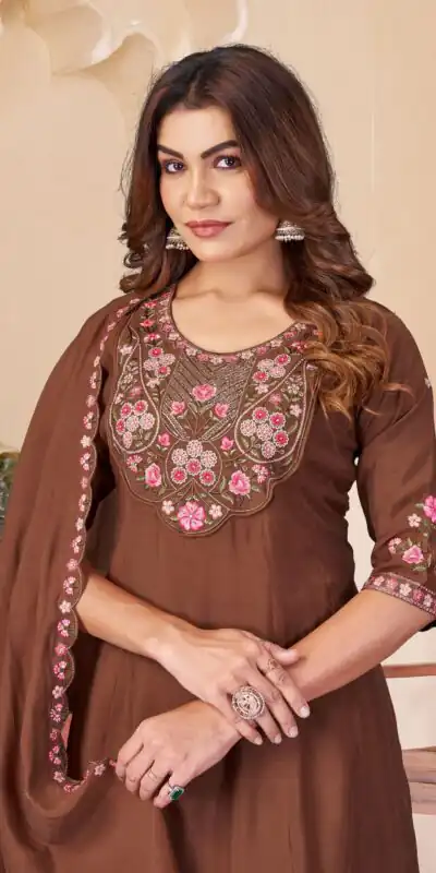 DIVA 172 Brown Mal Chanderi Salwar Suit Perfect for Wedding, Party, Baisakhi, Housewarming, Sangeet – Introductory Price ₹2799. Delivery 4-6 Working D | Casual Suits, Jump Suits, Creative suits, Designer Suits, Palazzo Suits, Party Wear Suits, Patiala Suits, Salwar suit, Straight Suits