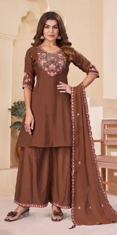 DIVA 172 Brown Mal Chanderi Salwar Suit Perfect for Wedding, Party, Baisakhi, Housewarming, Sangeet – Introductory Price ₹2799. Delivery 4-6 Working D | Casual Suits, Jump Suits, Creative suits, Designer Suits, Palazzo Suits, Party Wear Suits, Patiala Suits, Salwar suit, Straight Suits