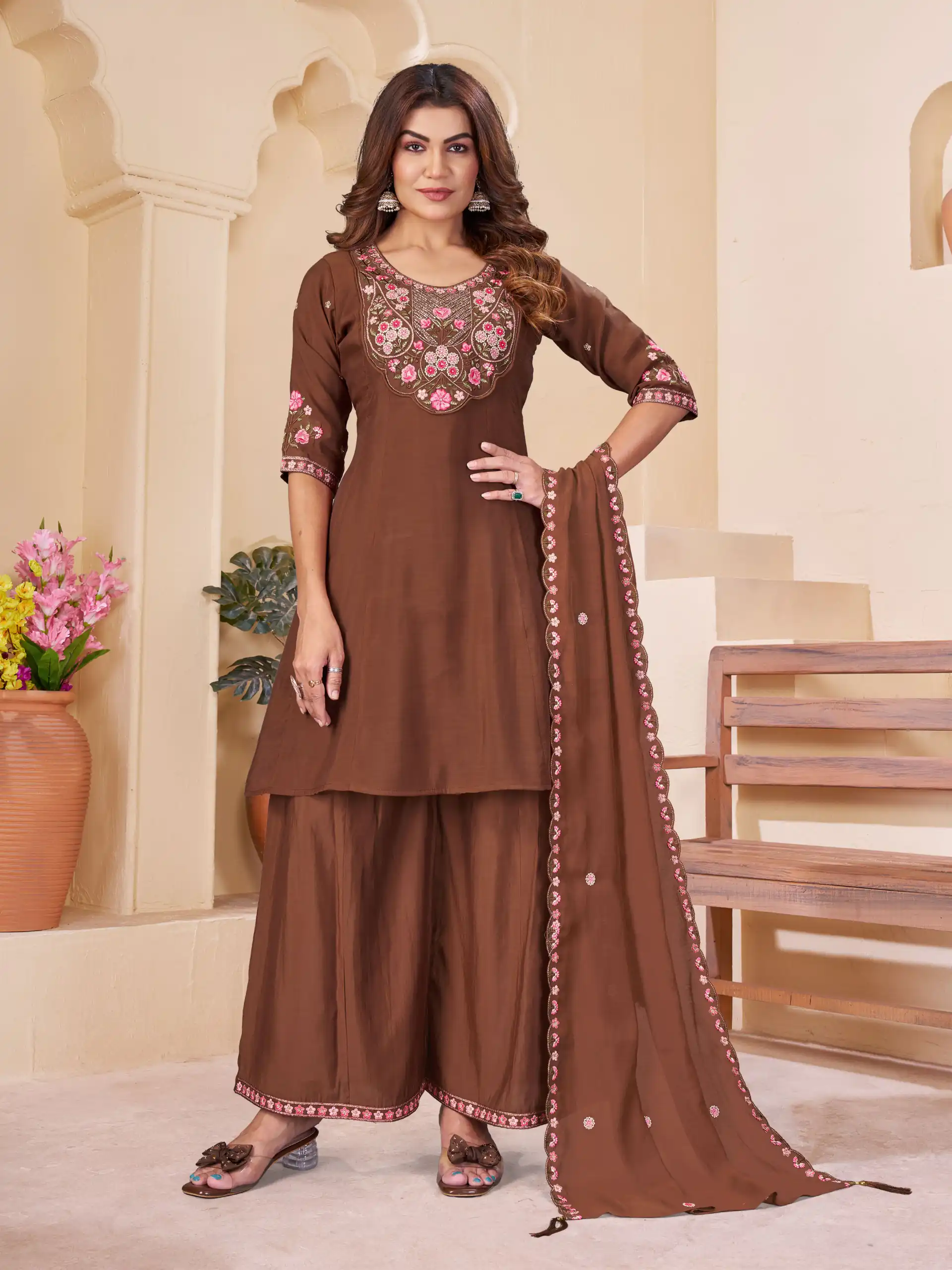 DIVA 172 Brown Mal Chanderi Salwar Suit Perfect for Wedding, Party, Baisakhi, Housewarming, Sangeet – Introductory Price ₹2799. Delivery 4-6 Working D | Casual Suits, Jump Suits, Creative suits, Designer Suits, Palazzo Suits, Party Wear Suits, Patiala Suits, Salwar suit, Straight Suits
