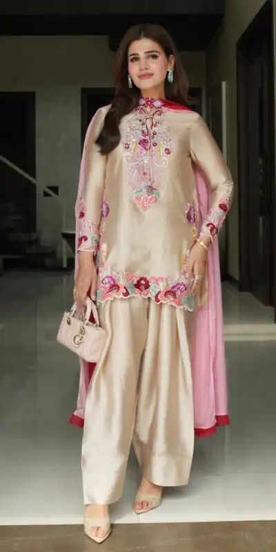 SR 1714 in Cream Embroidery Work Salwar Suit Natural Satin. Introductory Price ₹2149. Delivery 4-6 Working Days. Shop now. | Casual Suits, Jump Suits, Creative suits, Designer Suits, Palazzo Suits, Party Wear Suits, Patiala Suits, Salwar suit, Straight Suits