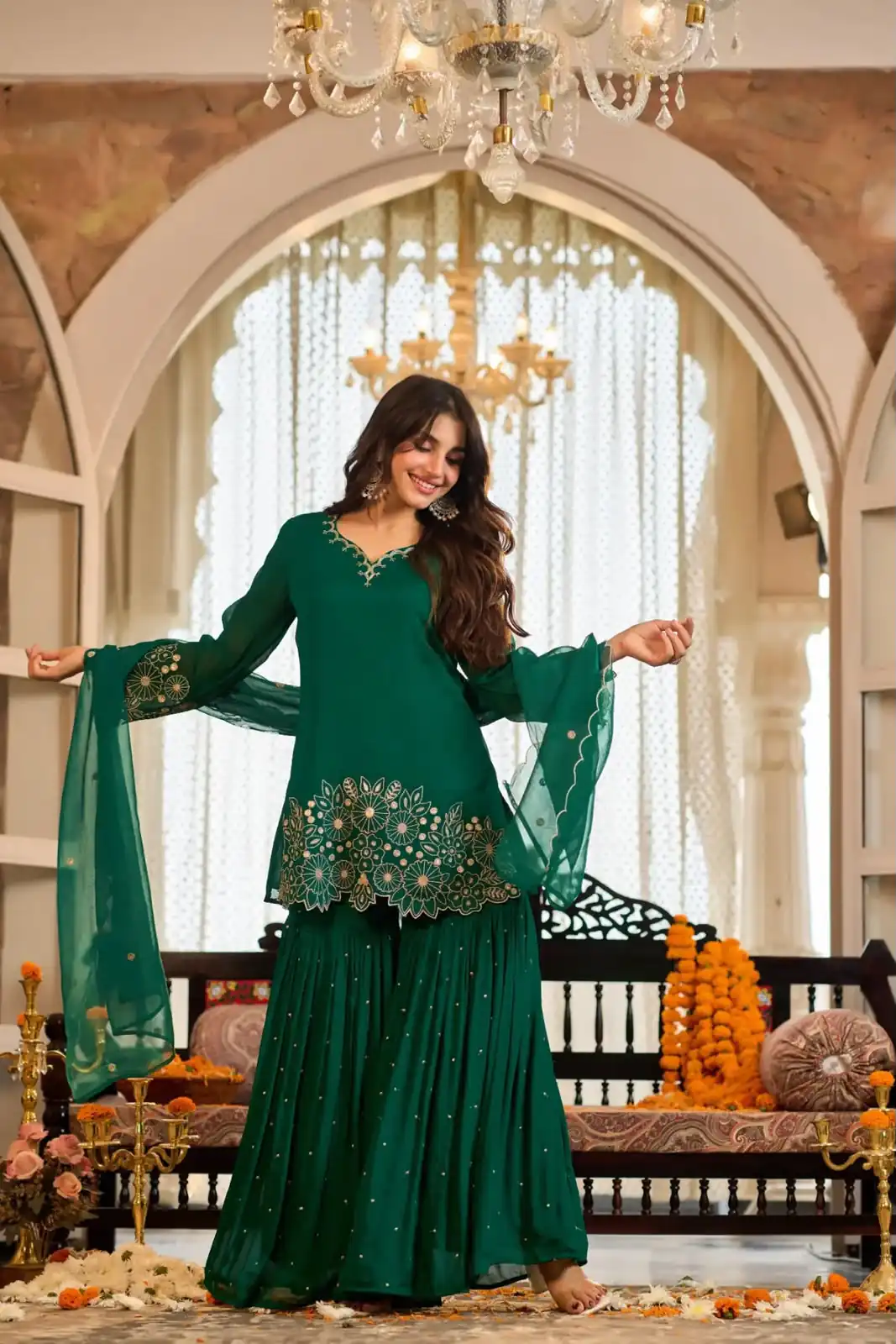 ZB 5079 Green Chinon Silk Salwar Suit with Embroidery Work & Sequins Work. Get it for ₹2199. Delivery 4-6 Working Days. Shop now. | Casual Suits, Jump Suits, Creative suits, Designer Suits, Palazzo Suits, Party Wear Suits, Patiala Suits, Salwar suit, Straight Suits