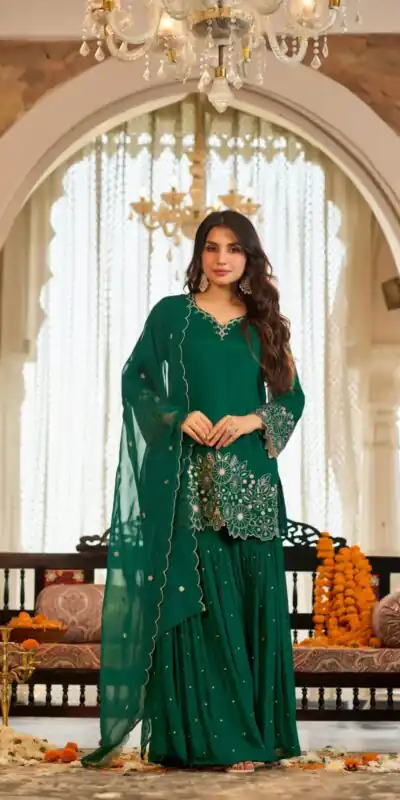 ZB 5079 Green Chinon Silk Salwar Suit with Embroidery Work & Sequins Work. Get it for ₹2199. Delivery 4-6 Working Days. Shop now. | Casual Suits, Jump Suits, Creative suits, Designer Suits, Palazzo Suits, Party Wear Suits, Patiala Suits, Salwar suit, Straight Suits