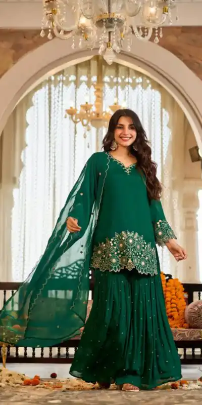 ZB 5079 Green Chinon Silk Salwar Suit with Embroidery Work & Sequins Work. Get it for ₹2199. Delivery 4-6 Working Days. Shop now. | Casual Suits, Jump Suits, Creative suits, Designer Suits, Palazzo Suits, Party Wear Suits, Patiala Suits, Salwar suit, Straight Suits
