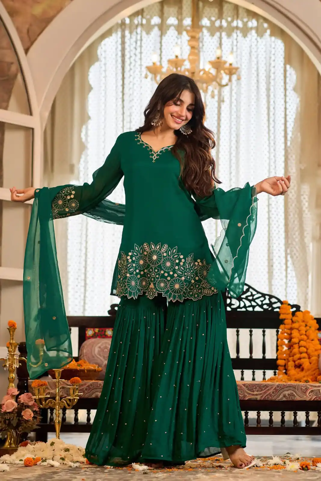 ZB 5079 Green Chinon Silk Salwar Suit with Embroidery Work & Sequins Work. Get it for ₹2199. Delivery 4-6 Working Days. Shop now. | Casual Suits, Jump Suits, Creative suits, Designer Suits, Palazzo Suits, Party Wear Suits, Patiala Suits, Salwar suit, Straight Suits